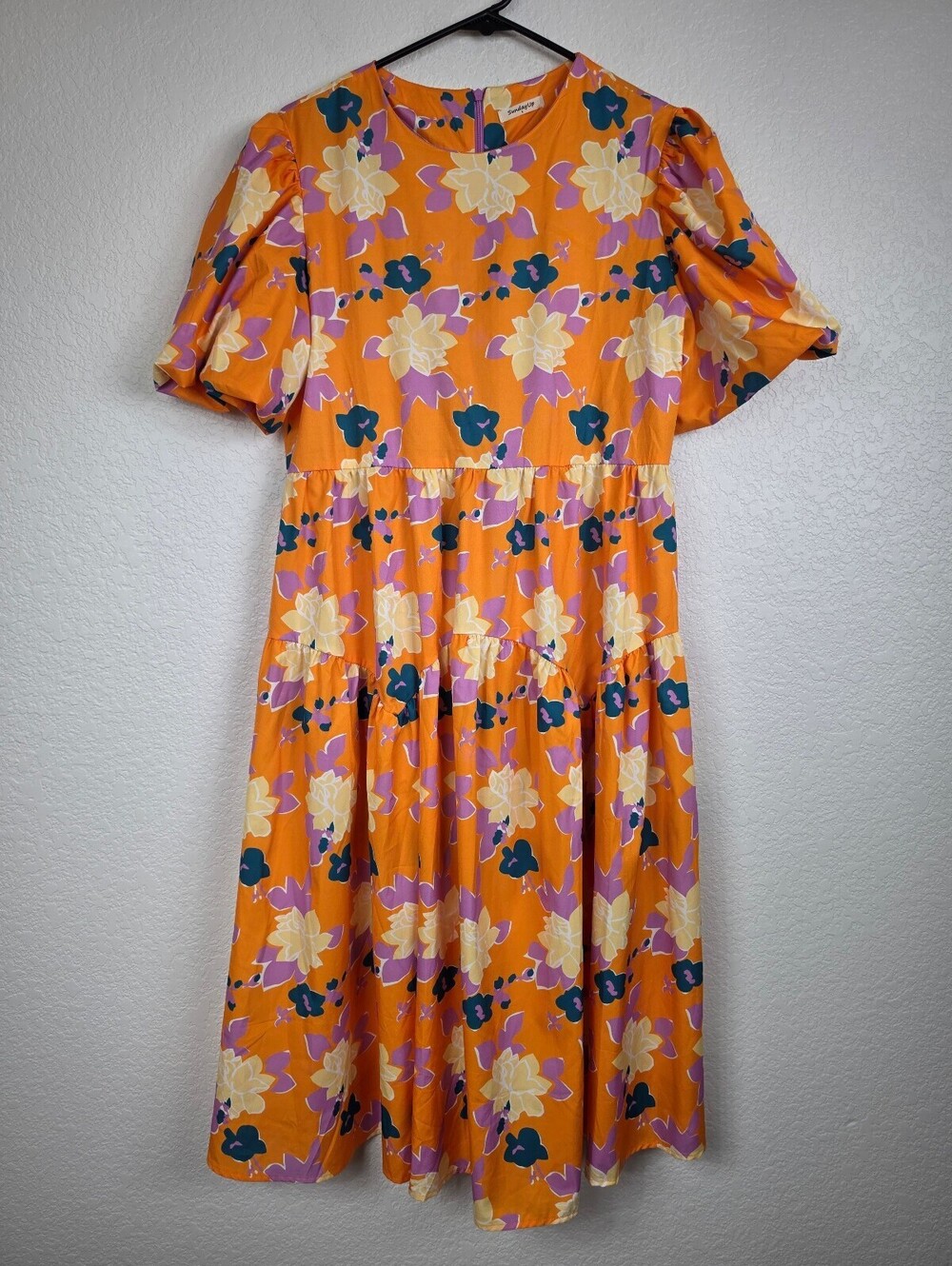 Anthropologie Sunday Up Orange Floral Midi Dress Small